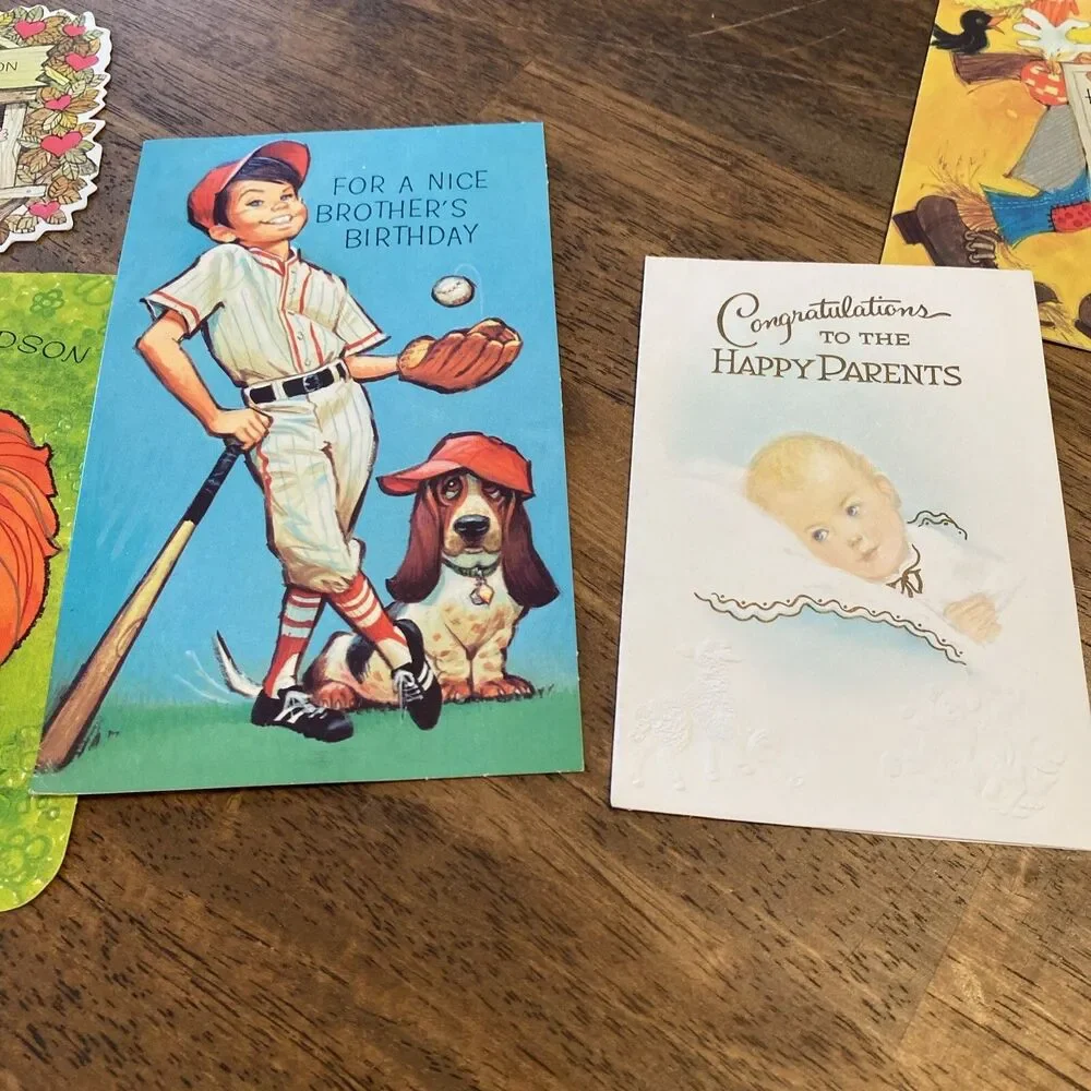 Vintage Greeting Cards Lot Of 12 Birthday Boy Girl New Baby Anthropomorphic